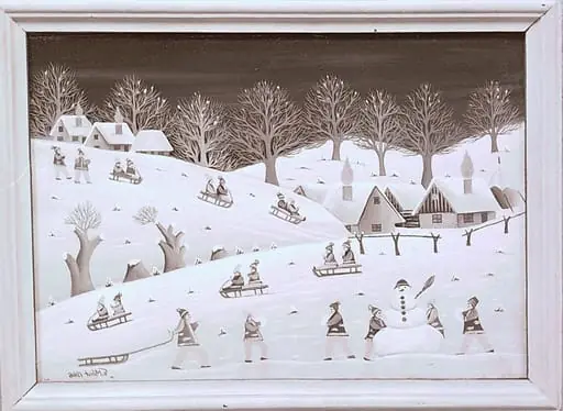 Sequences from the Village Museum, naive painting by Petru Mihuțe - Children at sling (1988), by Ioan George Andron