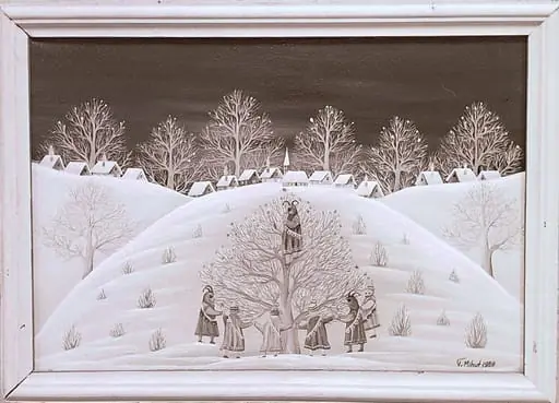 Sequences from the Village Museum, naive painting by Petru Mihuțe - New Year’s Habit (1988)