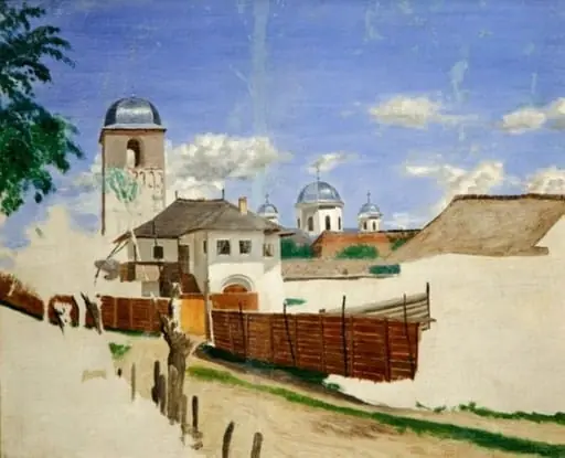 Peisaj din Câmpulung (Casa natală și Mănăstirea Negru-Vodă), by Ion D. Negulici