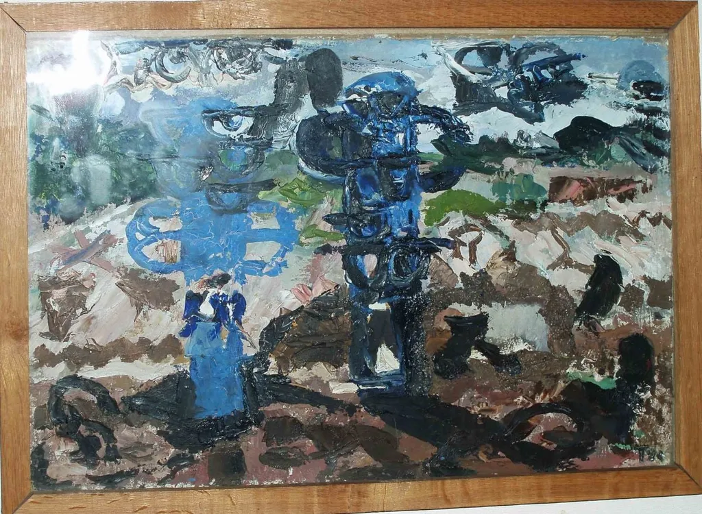 Peisaj cu totemuri albastre, by Ion Țuculescu, unspecified