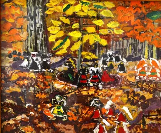 Peisaj de toamnă - pădure cu grupuri de țărani, by Ion Țuculescu
