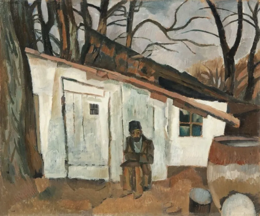 Bătrân stând în fața cocioabei, by Iosif Iser, 1915