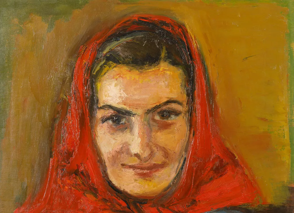Portret de femeie cu basma roșie, by Iosif Iser, unspecified, 1955