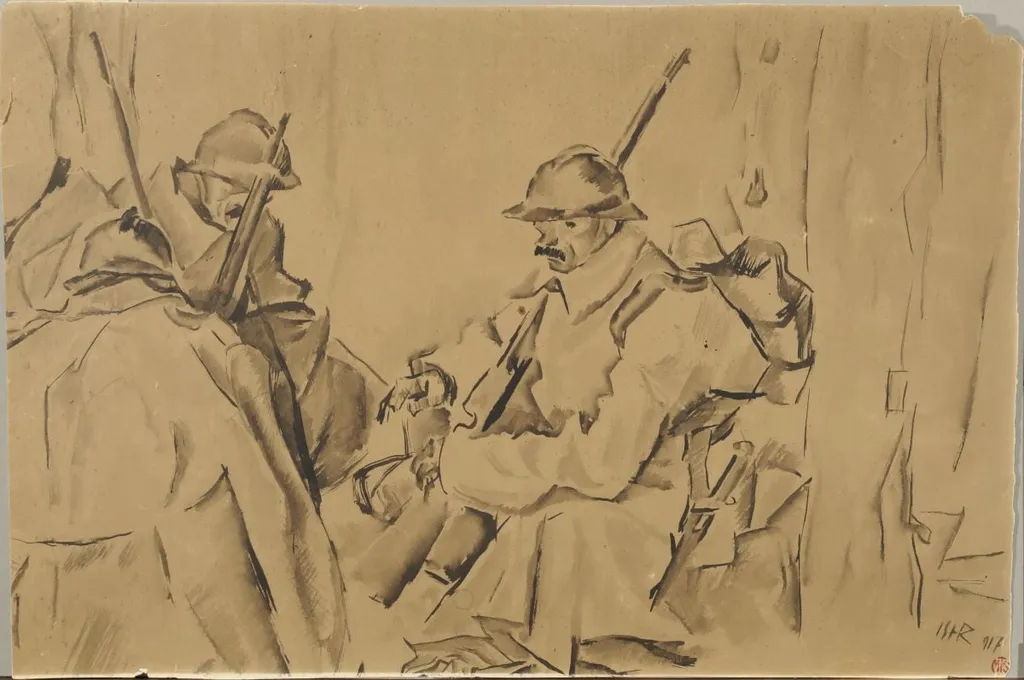 Soldați în tranșee, by Iosif Iser, 1917
