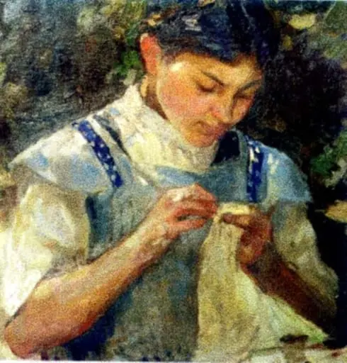 Fetiță cusând, by Ipolit Strâmbu(lescu)