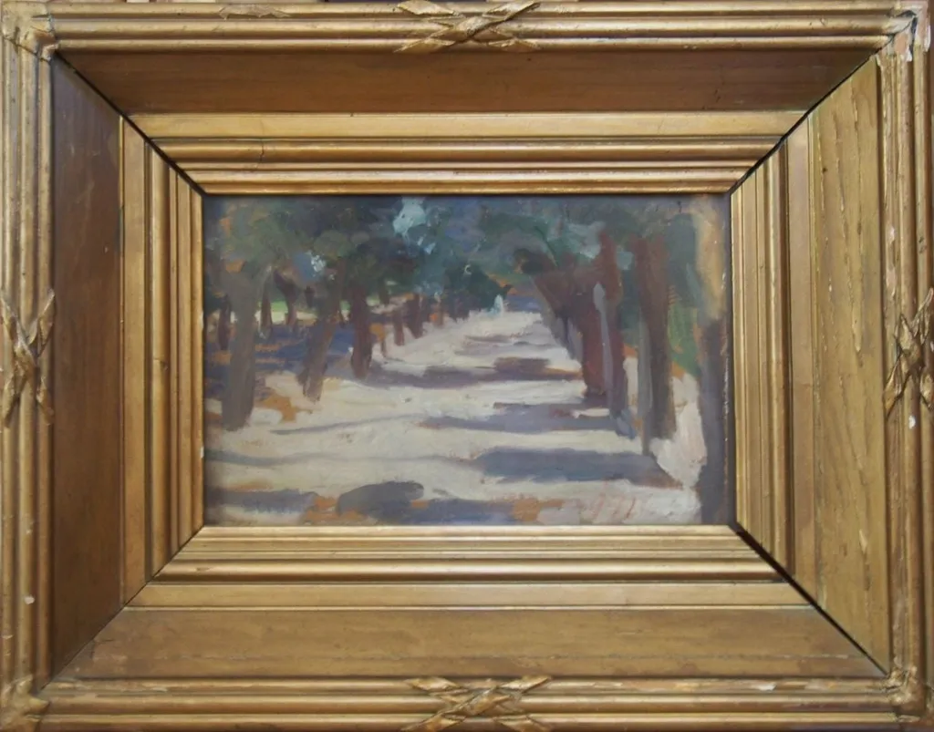 Peisaj de pădure iarna (Alee într-un parc văzută iarna), by Ipolit Strâmbu(lescu), unspecified, 1916