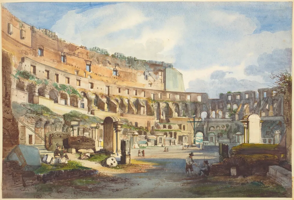 Interior of the Colosseum, by Ippolito Caffi, gouache, 1838
