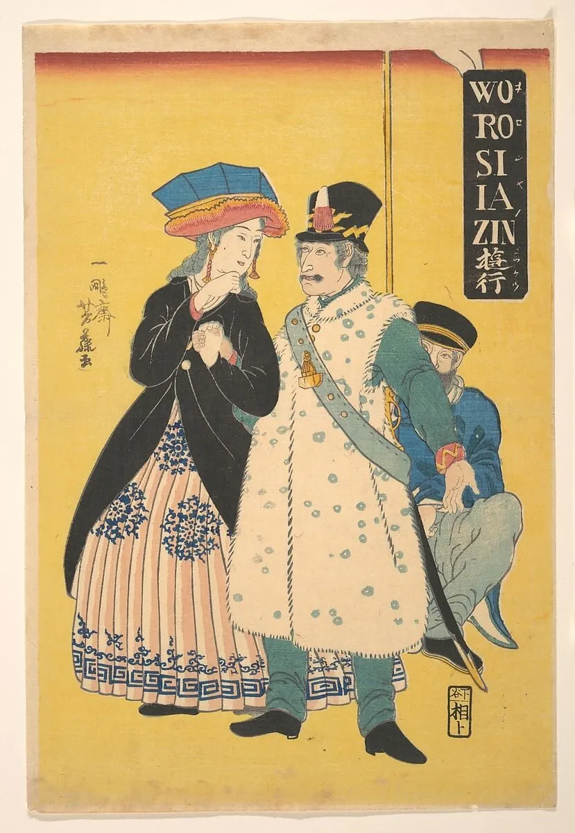 Oroshiajin|Russian Soldier with His Family, by Ippōsai Yoshifuji, ink, 2