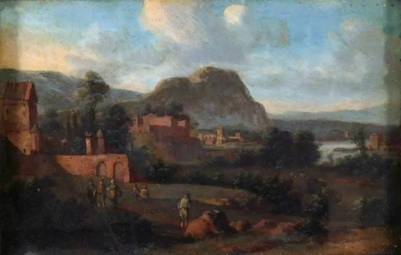 Landscape with Buildings and Figures, by Isaac de Moucheron