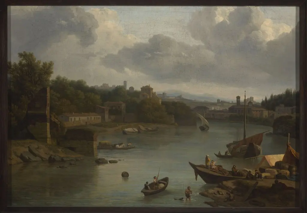 View of the Tiber from the south – Ripa Grande, by Isaac de Moucheron
