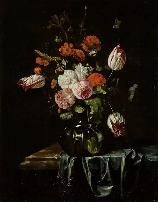 Glass vase of flowers, by Isaac Denies