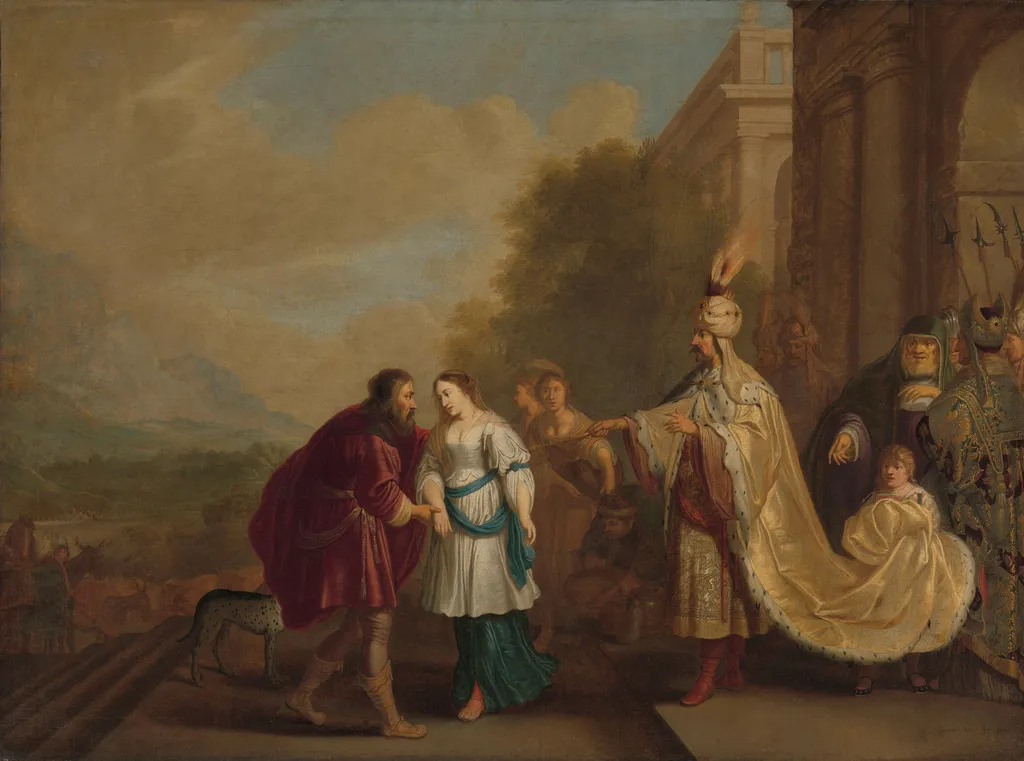 Pharaoh gives Sarah back to Abraham, by Isaac Isaacsz, oil, 1640