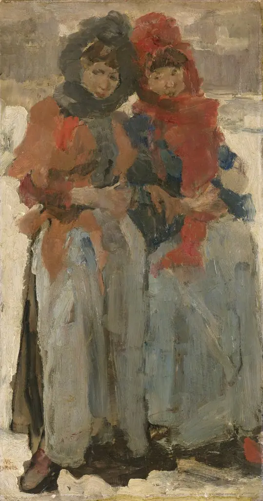 Two girls in the snow, by Isaac Israëls