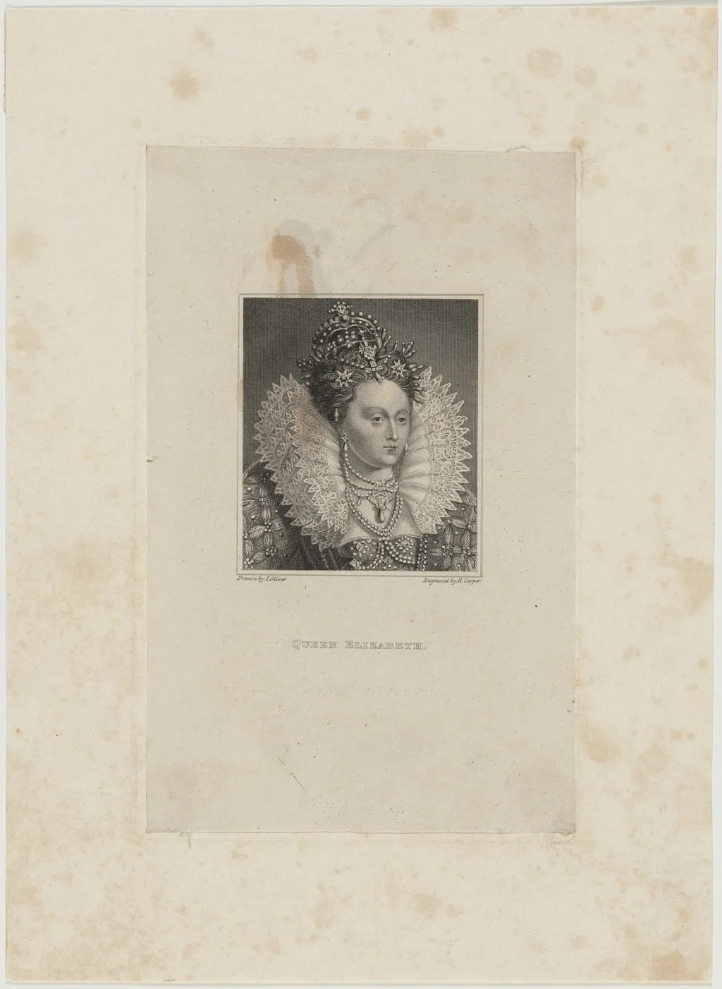 Queen Elizabeth, by Isaac Oliver, ink, 1806