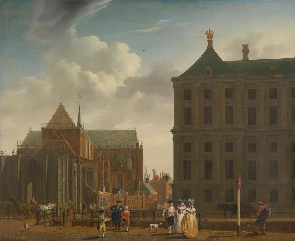 De Nieuwe Kerk en het stadhuis op de Dam in Amsterdam, by Isaac Ouwater, unspecified, 1780