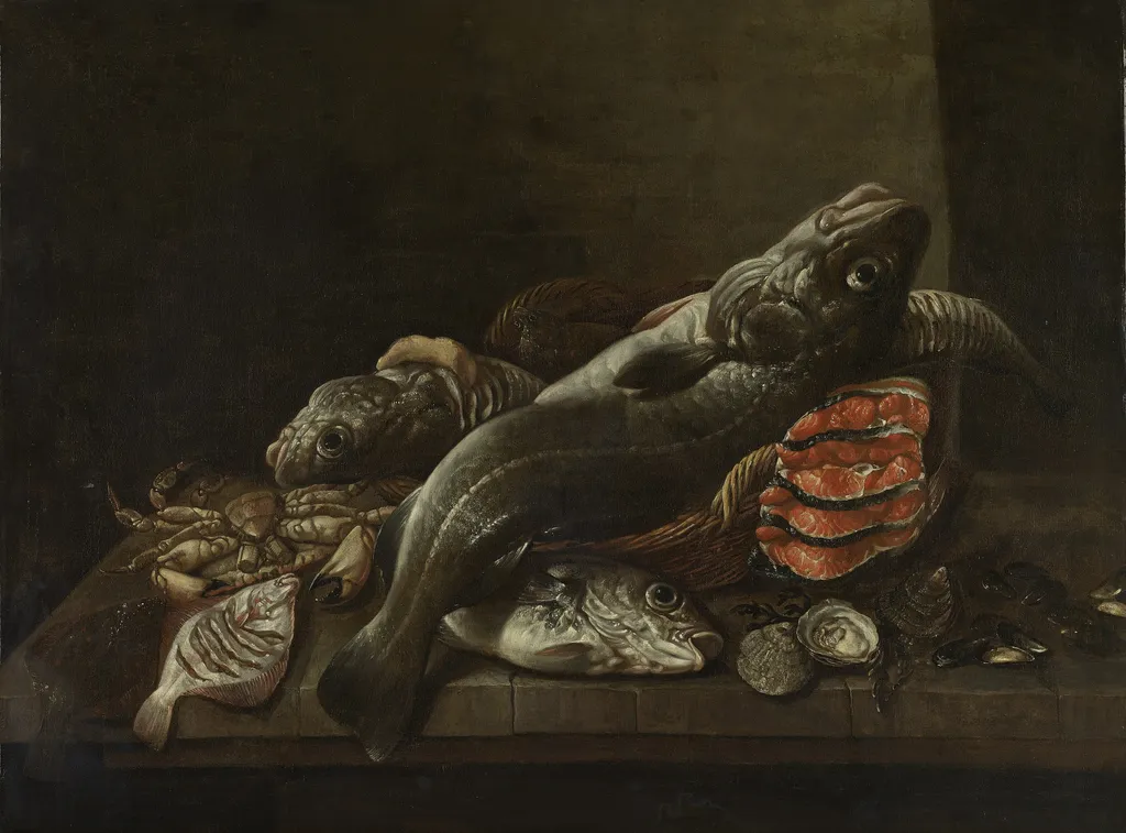 Still Life with Fish, by Isaac van Duynen, oil, 1650