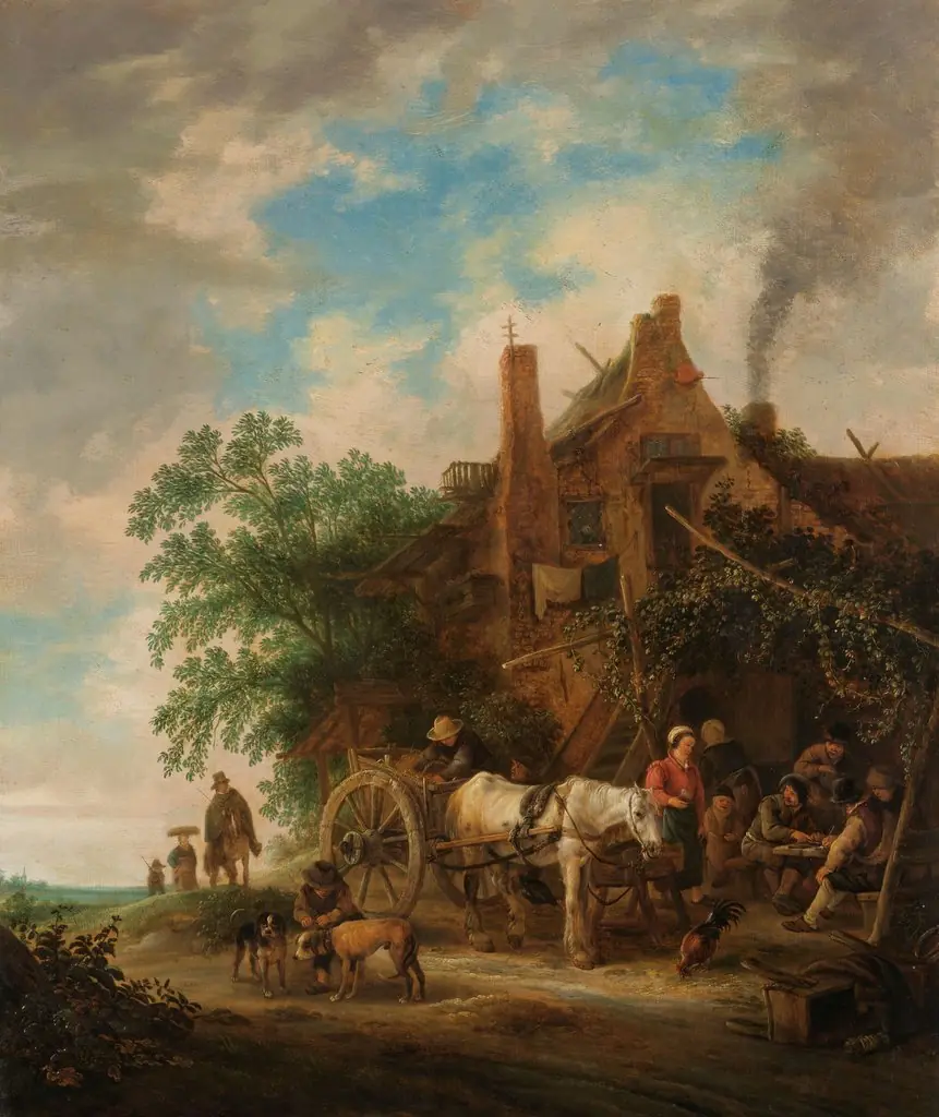 Country inn with horse and wagon, by Isaac van Ostade