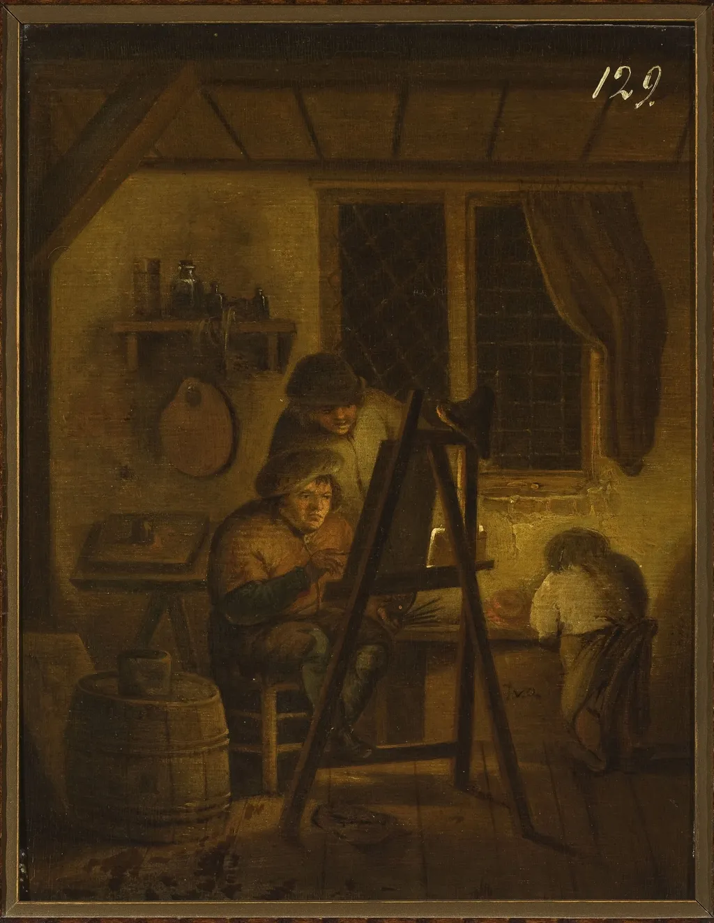 In the painter's studio, by Isaac van Ostade, oil, 1645