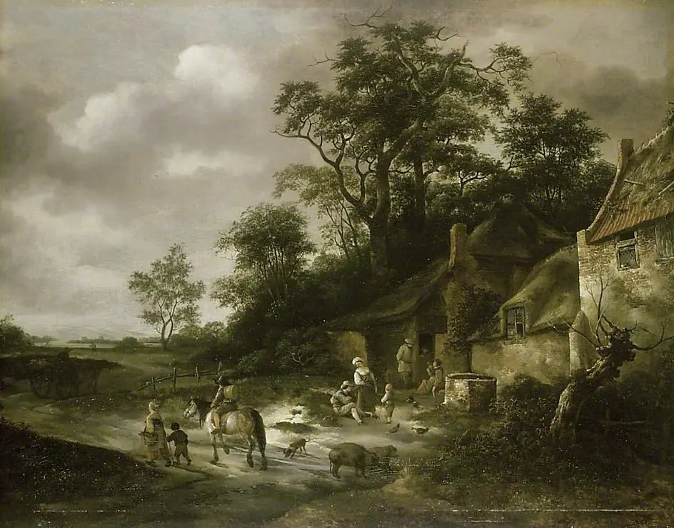 Landscape with Cottages and Peasants, by Isaac van Ostade
