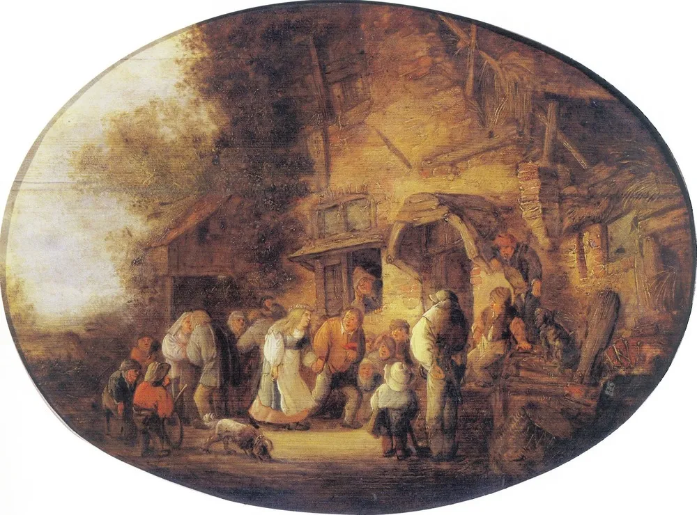 Peasant Wedding, by Isaac van Ostade, oil, 1643