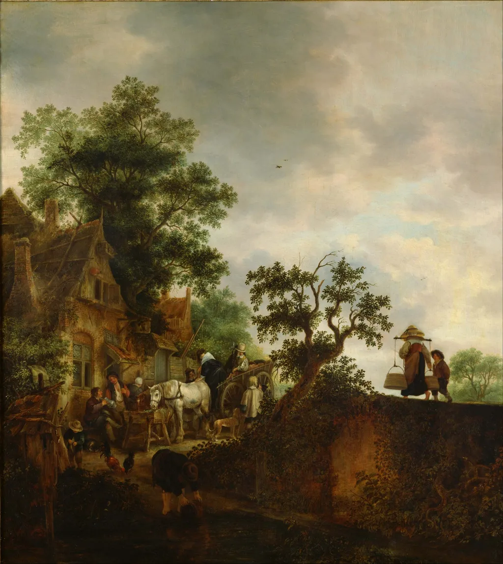 Travellers Halting at an Inn, by Isaac van Ostade, oil, 1645