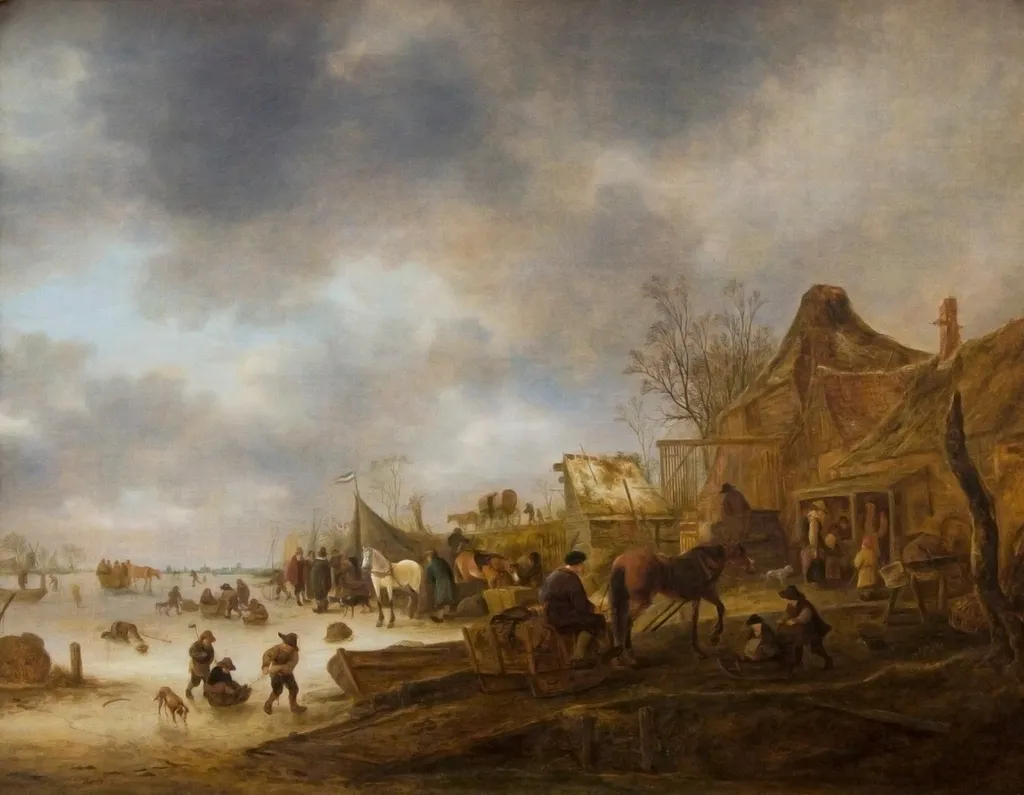Winter Landscape, by Isaac van Ostade, oil, 1645
