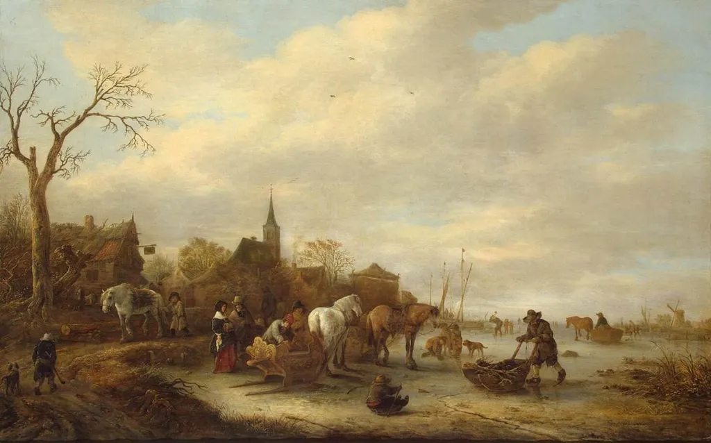 Winter Scene, by Isaac van Ostade, oil, 1648