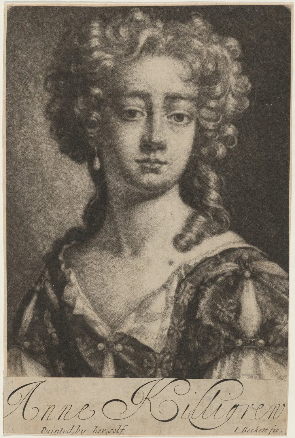 Mrs. Anne Killigrew, by Isaak Beckett, ink, 1684