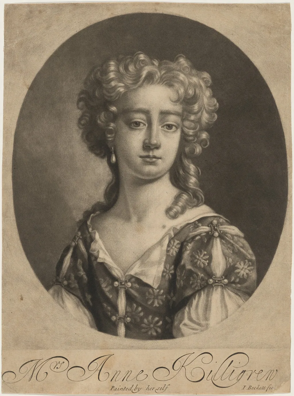 Mrs. Anne Killigrew, by Isaak Beckett, ink, 1686
