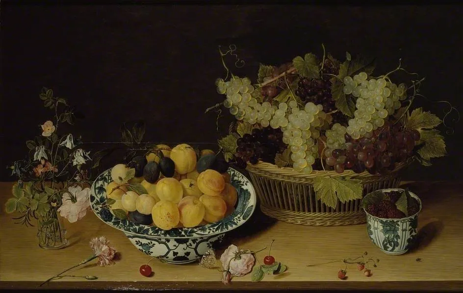 Still life of Fruit and Flowers, by Isaak Soreau, oil, 1634