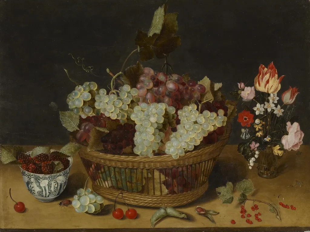 Still Life with Chinese Bowl and Vase of Flowers, by Isaak Soreau, oil, 1635