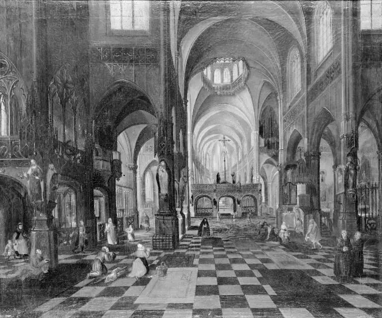 Interior of a Catholic Church, by Isaak van Nickelen