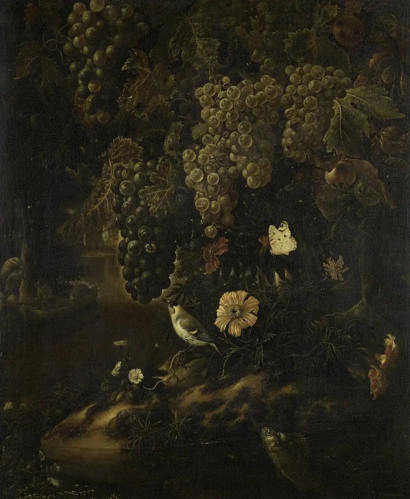 Grapes, Flowers and Animals, by Isac Vromans, 1696