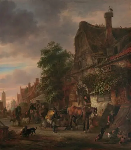 Workmen before an Inn, by Isack van Ostade