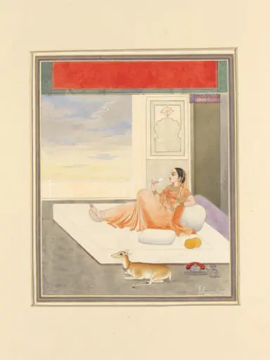 A lady lying on cushions, by Ishwari Prasad