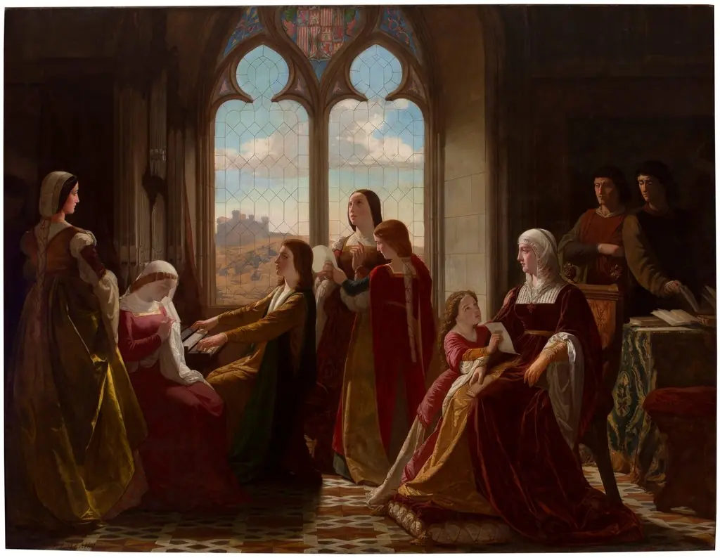 La reina Isabel la Católica presidiendo la educación de sus hijos, by Isidoro Lozano