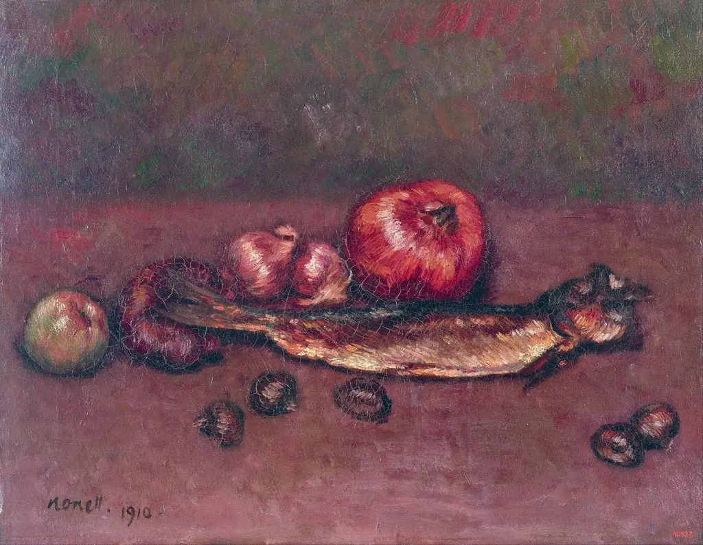 Still Life with Onions and Herring, by Isidre Nonell