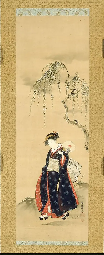 Beauty Beneath a Willow Tree, by Isoda Koryūsai