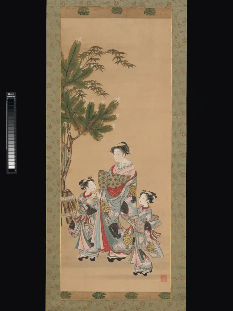Courtesan and Two Attendants on New Year's Day, by Isoda Koryūsai