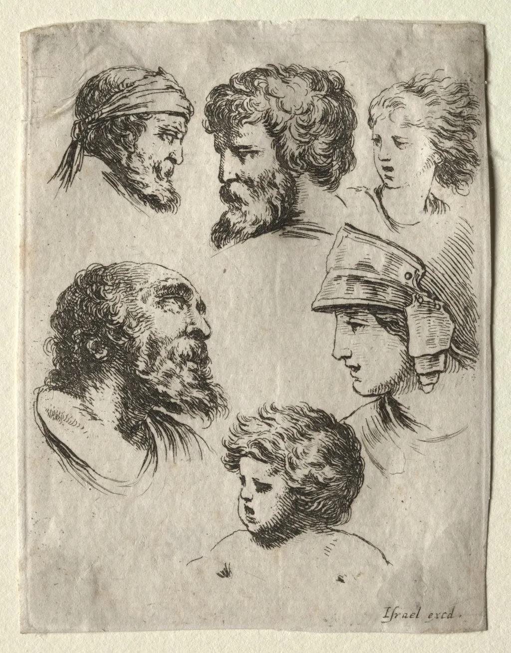 Book for Learning to Draw (Livre pour apprendre à dessiner): Six Portrait Heads, by Israel Henriet, 1649