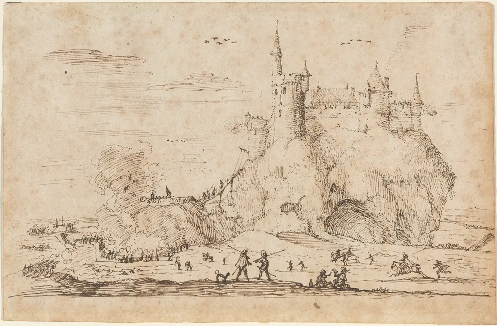 Castle under Siege, by Israël Silvestre, ink, 1656