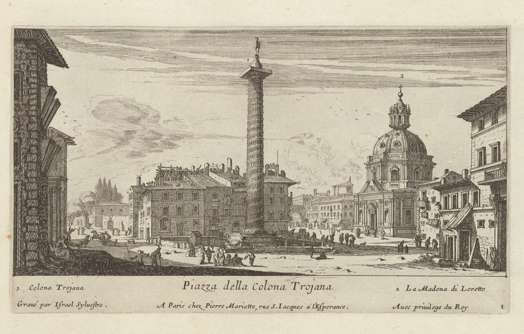 Piazza della Colona Trojana, by Israël Silvestre, ink, 1650