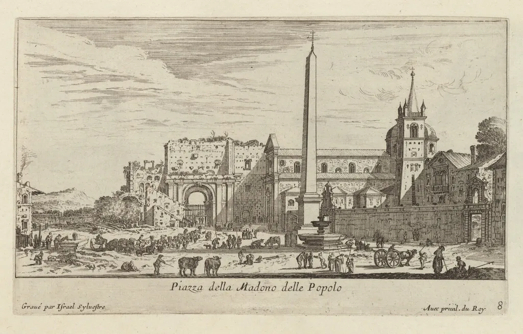 Piazza della Madono delle Popolo, by Israël Silvestre, ink, 1650