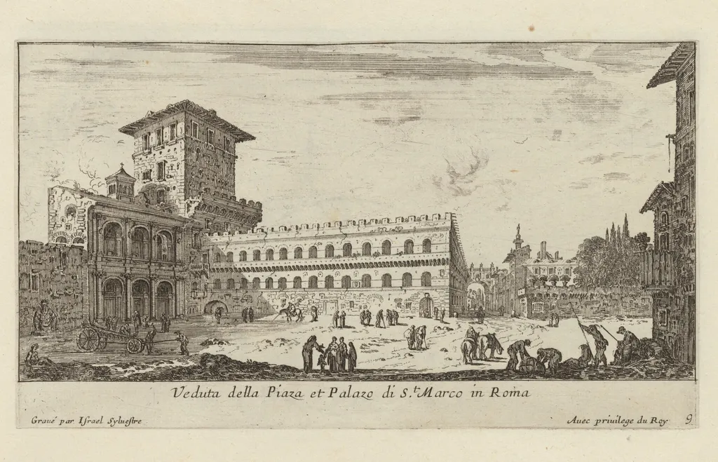 Veduta della Piaza et Palazo di St. Marco in Roma, by Israël Silvestre, ink, 1650