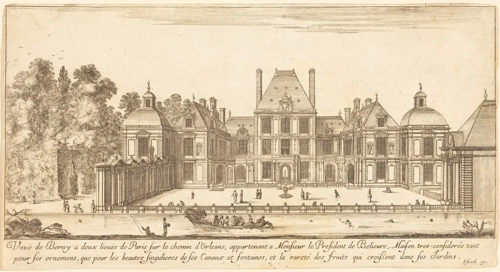Veue de Berny a deux lieues de Paris sur le chemin d'Orléans, by Israël Silvestre, ink, 1651