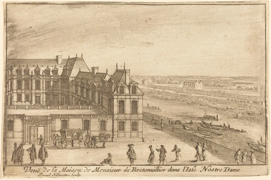 Veue de la Maison de Monsieur de Bretonuillerdans l'Isle Nostre Dame, by Israël Silvestre, ink, 1664