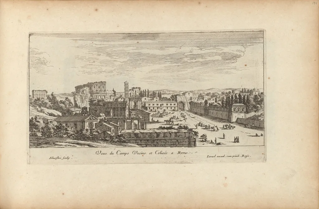 Veue du Campo Vacine et Colisée a Rome, by Israël Silvestre, ink, 1650