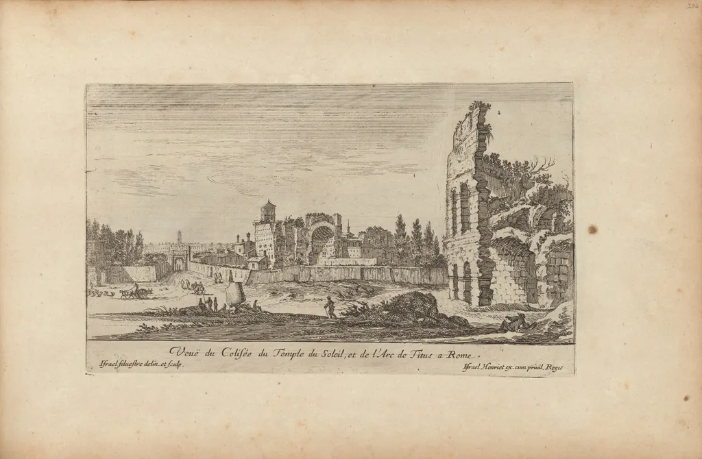 Veuë du Colisée du Temple du Soleil, et de l'Arc de Titus a Rome, by Israël Silvestre, ink, 1650