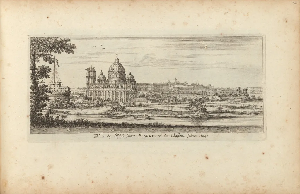 Vuë de l'Eglise sainct Pierre, et du Chasteau Sainct Ange, by Israël Silvestre, ink, 1650