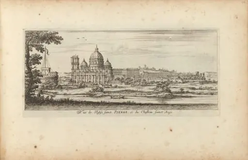 Vuë de l'Eglise sainct Pierre, et du Chasteau Sainct Ange, by Israël Silvestre